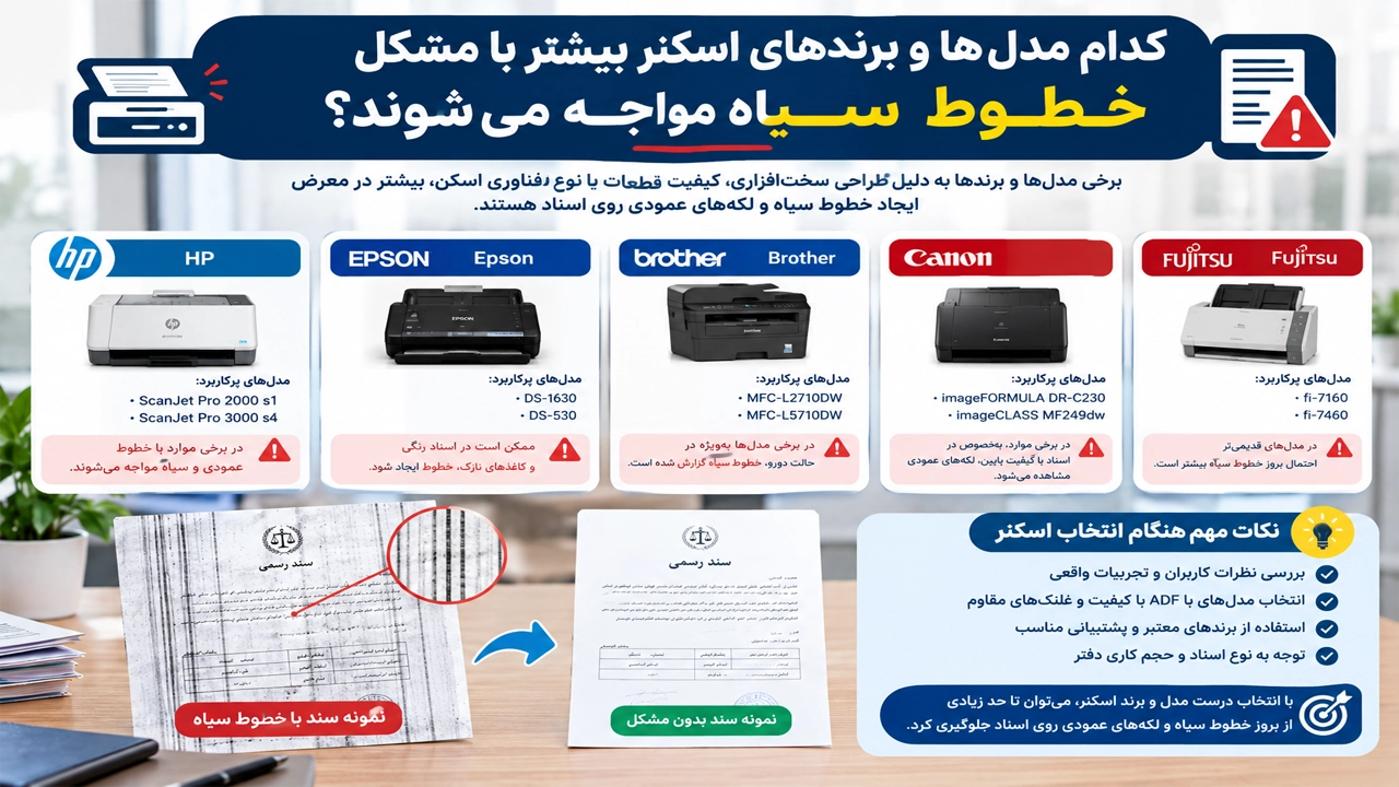 کدام مدل‌ها و برندهای اسکنر بیشتر با مشکل خطوط سیاه مواجه می‌شوند